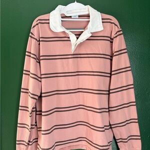 Loose Fit Pink/Brown Stripe Rugby Polo